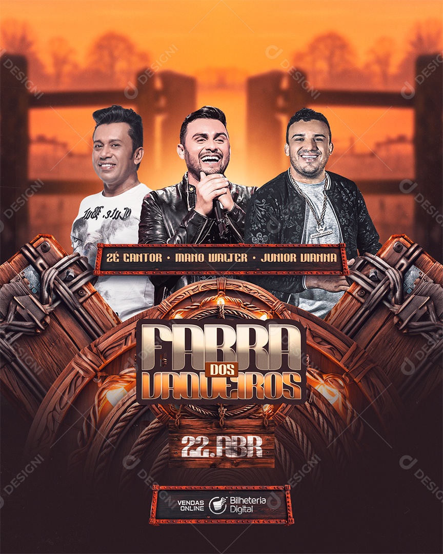 Flyer Farra Dos Vaqueiros Zé Cantor Mano Walter Social Media PSD Editável