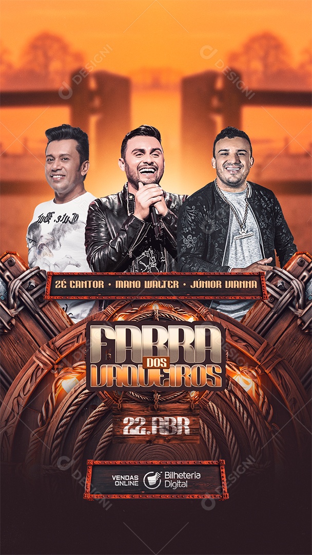 Story Flyer Farra Dos Vaqueiros Zé Cantor Mano Walter Social Media PSD Editável