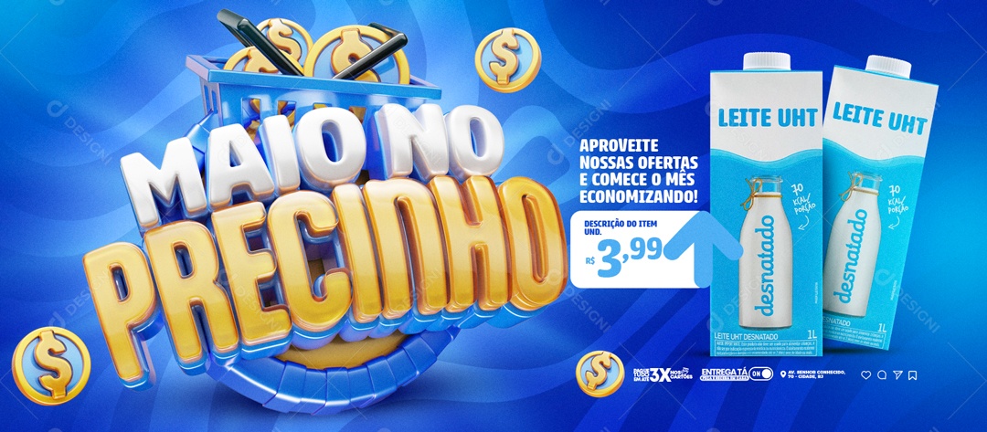 Banner Maio no Precinho Aproveite nossas Ofertas e Comece o Mês Economizando Social Media PSD Editável