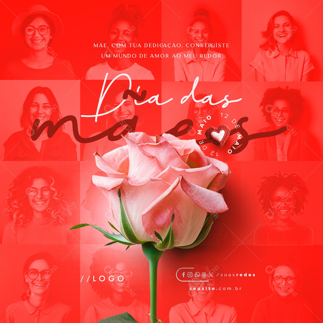 Dia Das Mães 12 de Maio Mãe Com Tua Dedicação Social Media PSD Editável