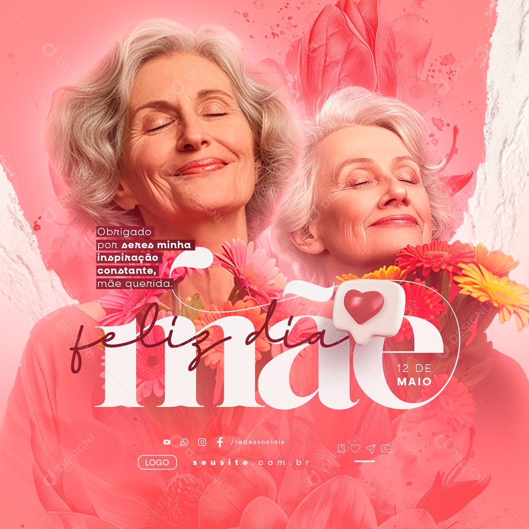 Feliz Dia Das Mães 12 de Maio Obrigado Social Media PSD Editável