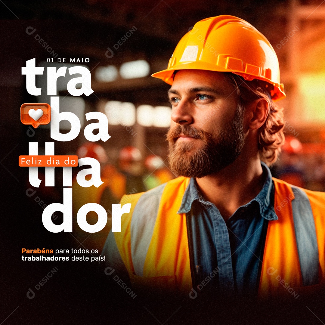 Dia do Trabalhador 01 de Maio Parabéns Social Media PSD Editável