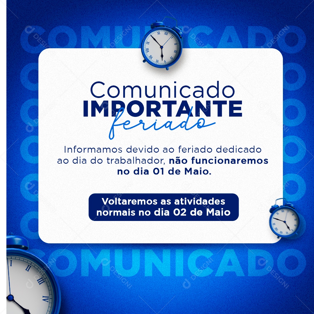 Dia do Trabalhador 01 de Maio Feriado Social Media PSD Editável