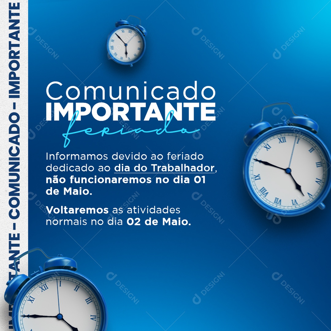 Comunicado Importante Feriado Social Media  PSD Editável