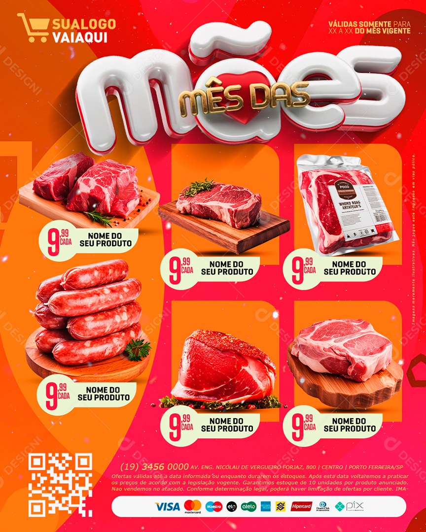 Tabloide Mês das Mães Supermercado Carnes Açougue Social Media PSD Editável