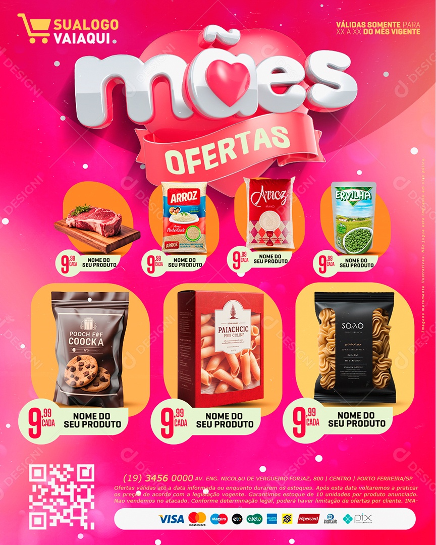 Tabloide Mães Ofertas Supermercado Carne Arroz Macarrão Social Media PSD Editável