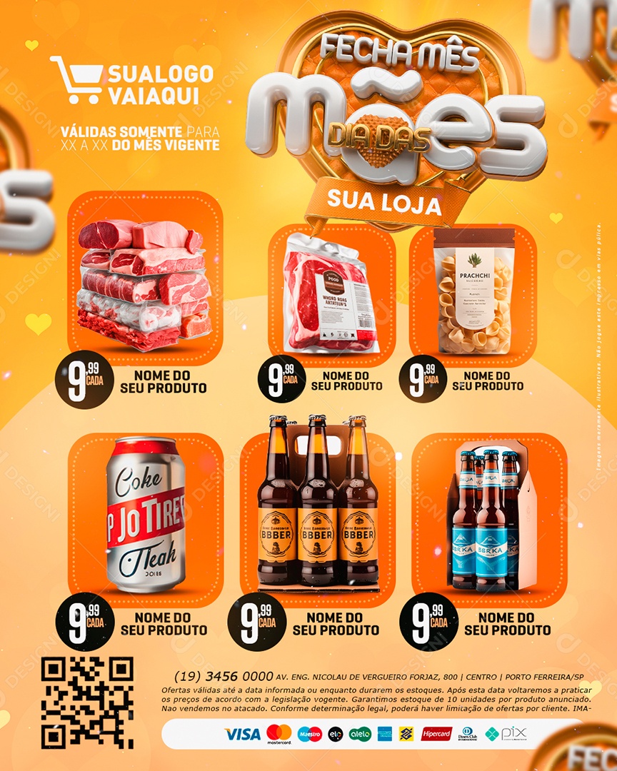 Tabloide Fecha Mês Dia das Mães Supermercado Produtos Social Media PSD Editável