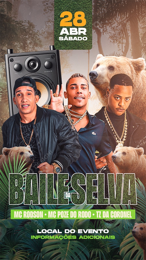 Story Flyer Baile da Selva Mc Rodson Mc Poze do Rodo TZ Da Coronel Social Media PSD Editável