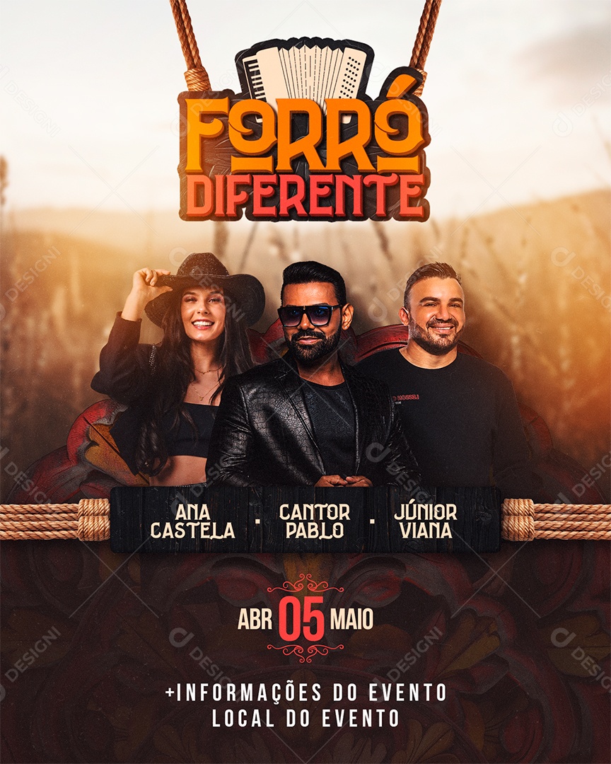 Flyer Forró Diferente Ana Castela Cantor Pablo Júnior Viana Editable Social Media PSD