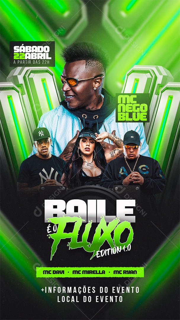 Story Flyer Baile é o Fluxo Mc Nego Blue Mc Davi Mc Mirela Social Media PSD Editável