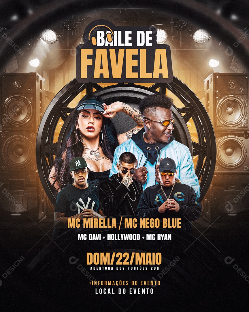 Flyer Baile de Favela Mc Mirella Mc Nego Blue Social Media PSD Editável
