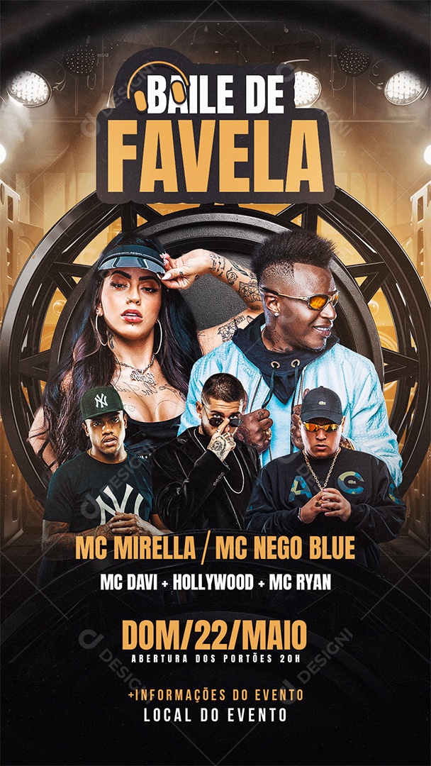Story Flyer Baile de Favela Mc Mirella Mc Nego Blue Social Media PSD Editável
