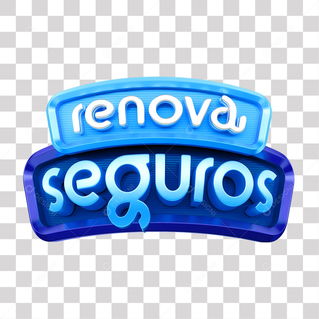 Renova Seguros Selo 3D Azul Claro e Azul Escuro para Composição PNG Transparente