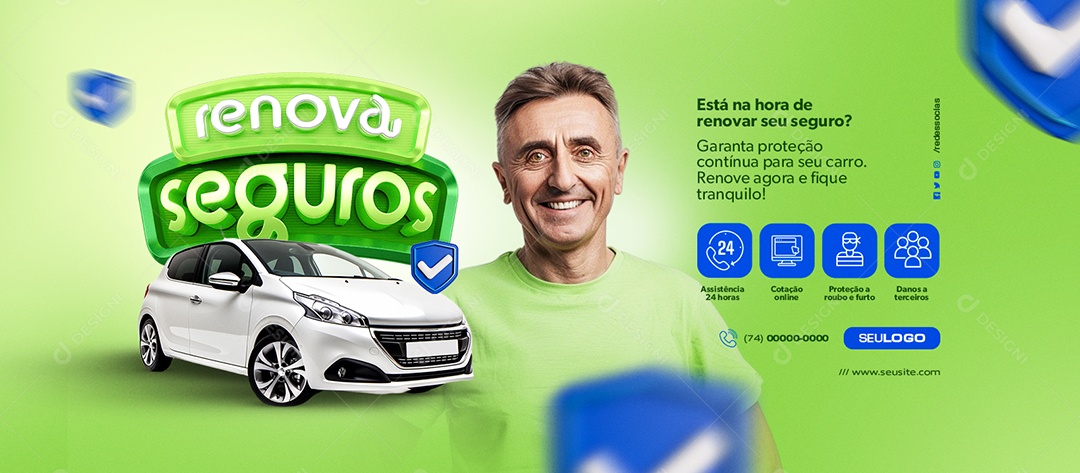 Banner Renova Seguros Está na Hora de Renovar seu Seguro Social Media PSD Editável