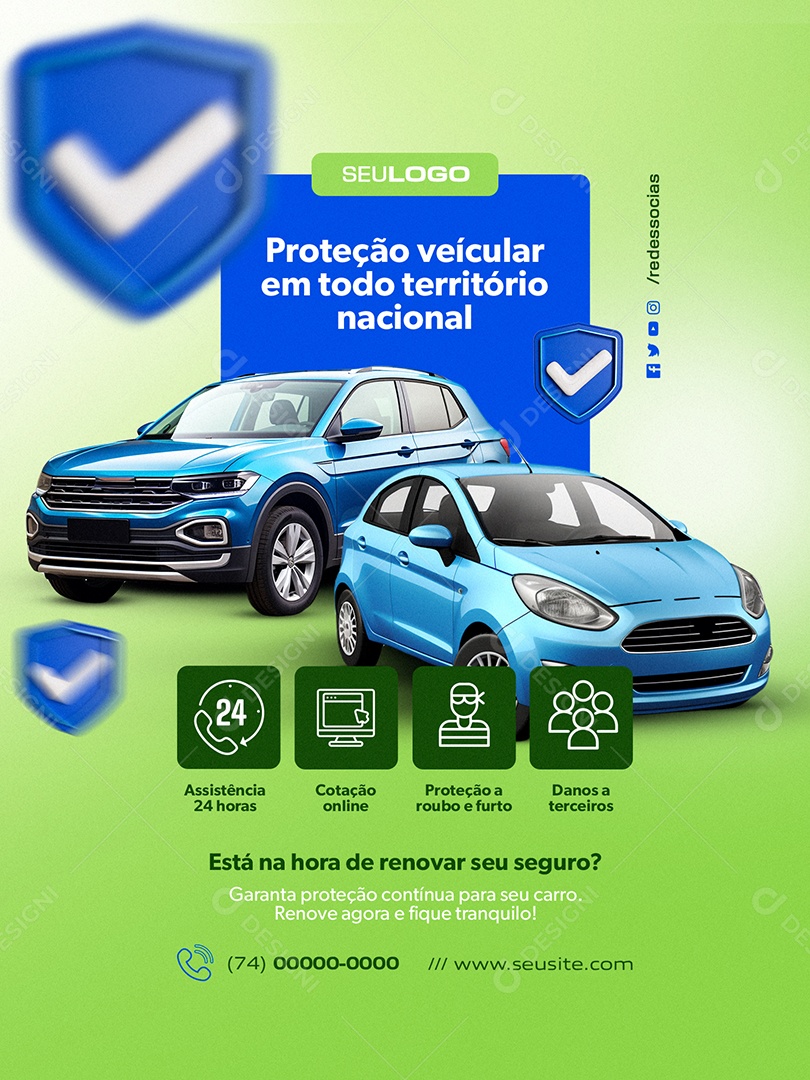 Renova Seguros Encarte Proteção Veícular Social Media PSD Editável