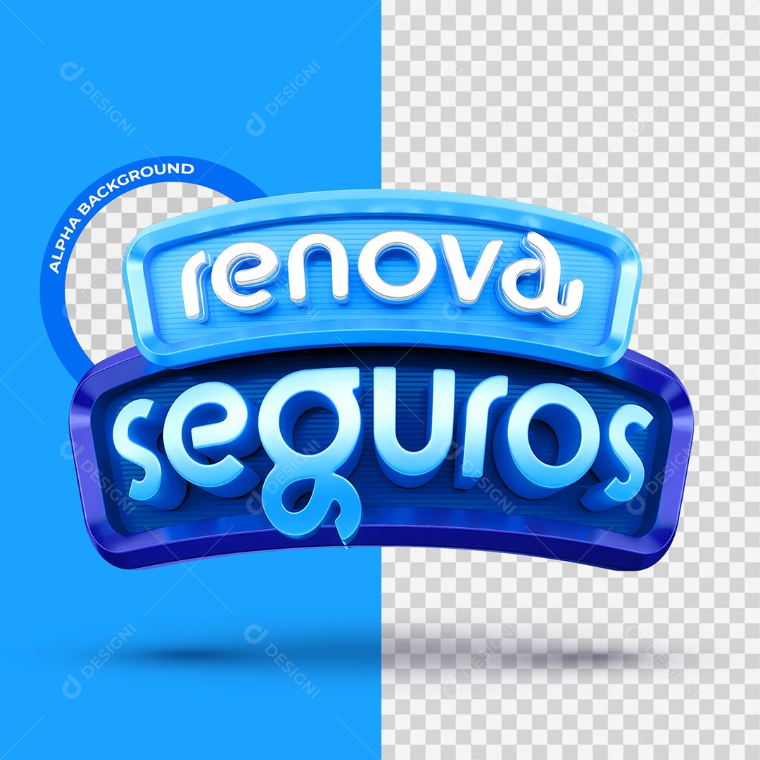 Renova Seguros Selo 3D Azul Claro e Azul Escuro para Composição PSD
