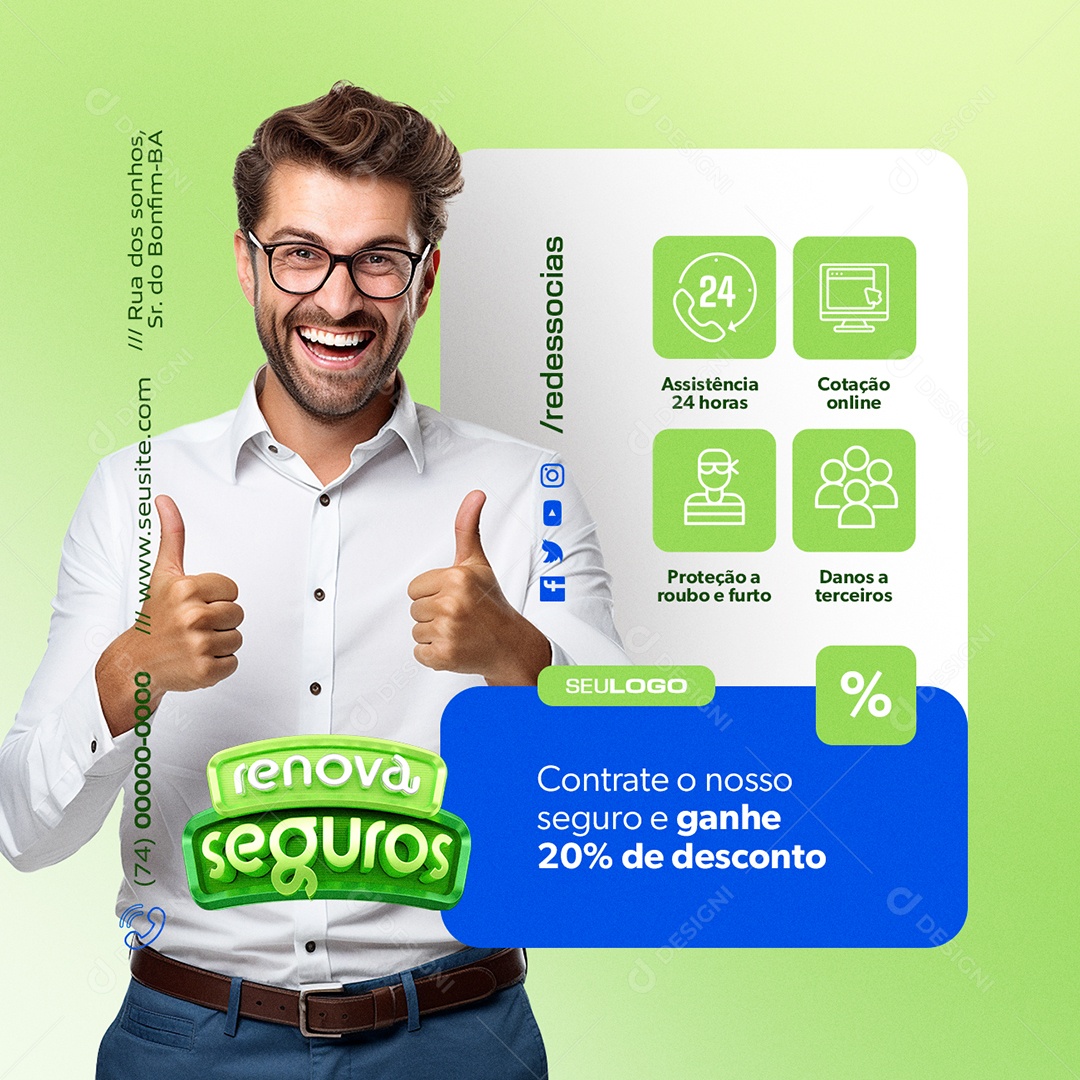 Renova Seguros Take Out Our Insurance and Get 20% Off Editable Social Media PSD