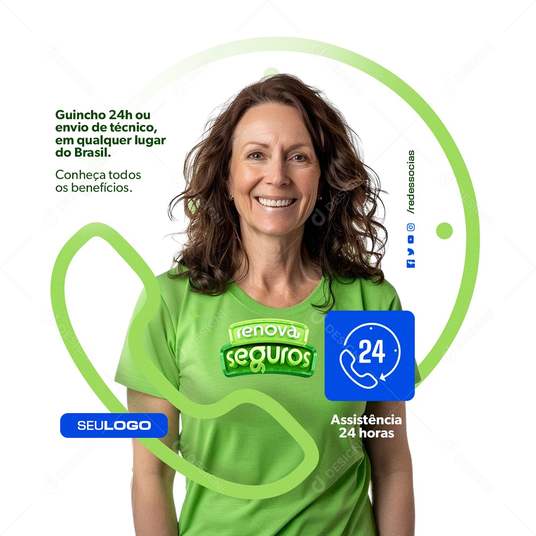 Renova Seguros Guincho 24h ou Envio de Técnico Social Media PSD Editável