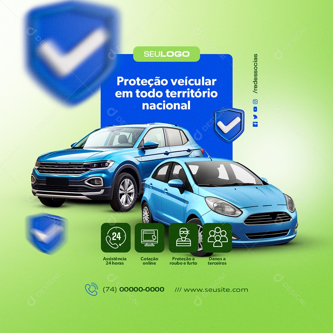 Renova Seguros Proteção Veícular em Todo Território Nacional Social Media PSD Editável