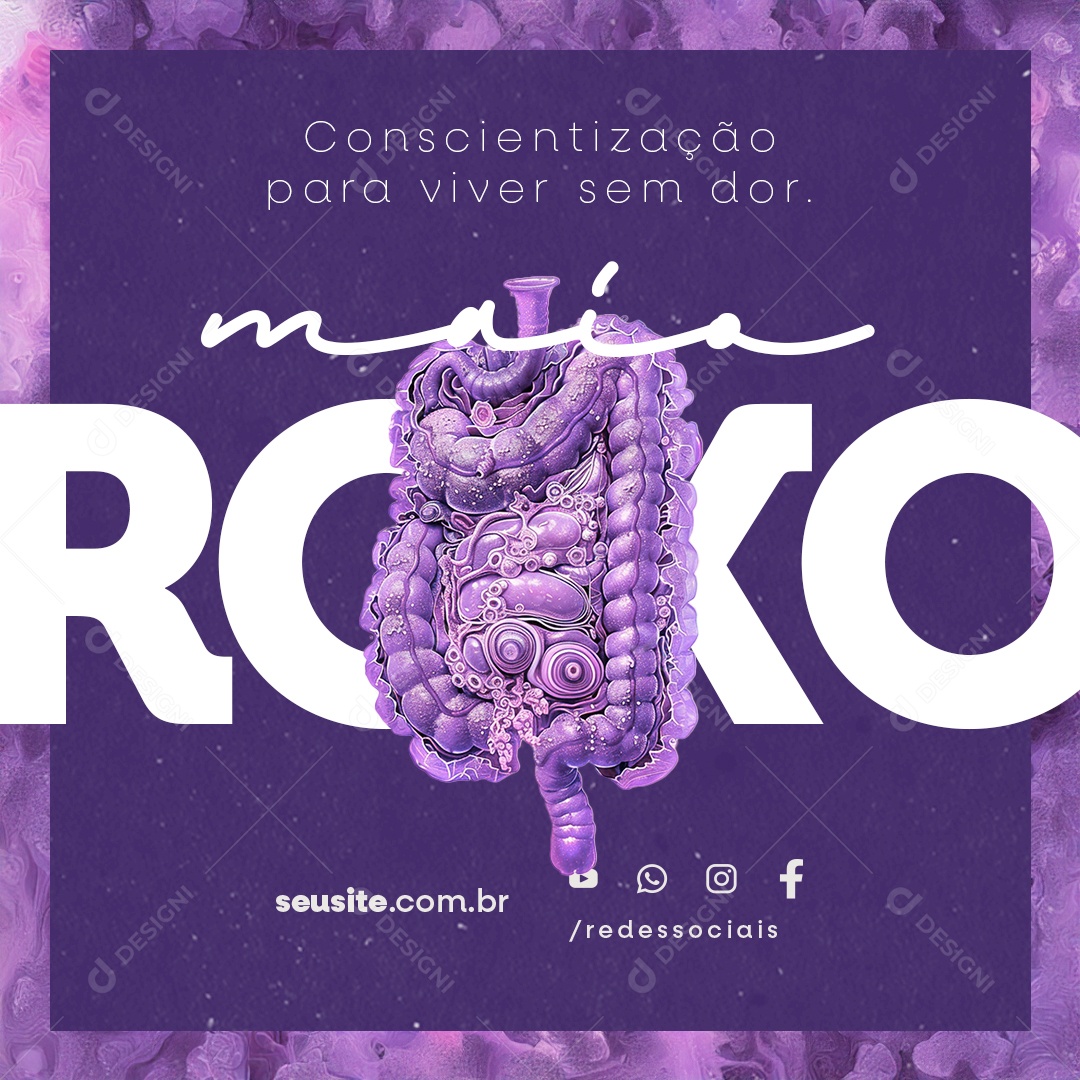 Maio Roxo Conscientização para Viver Sem Dor Social Media PSD Editável