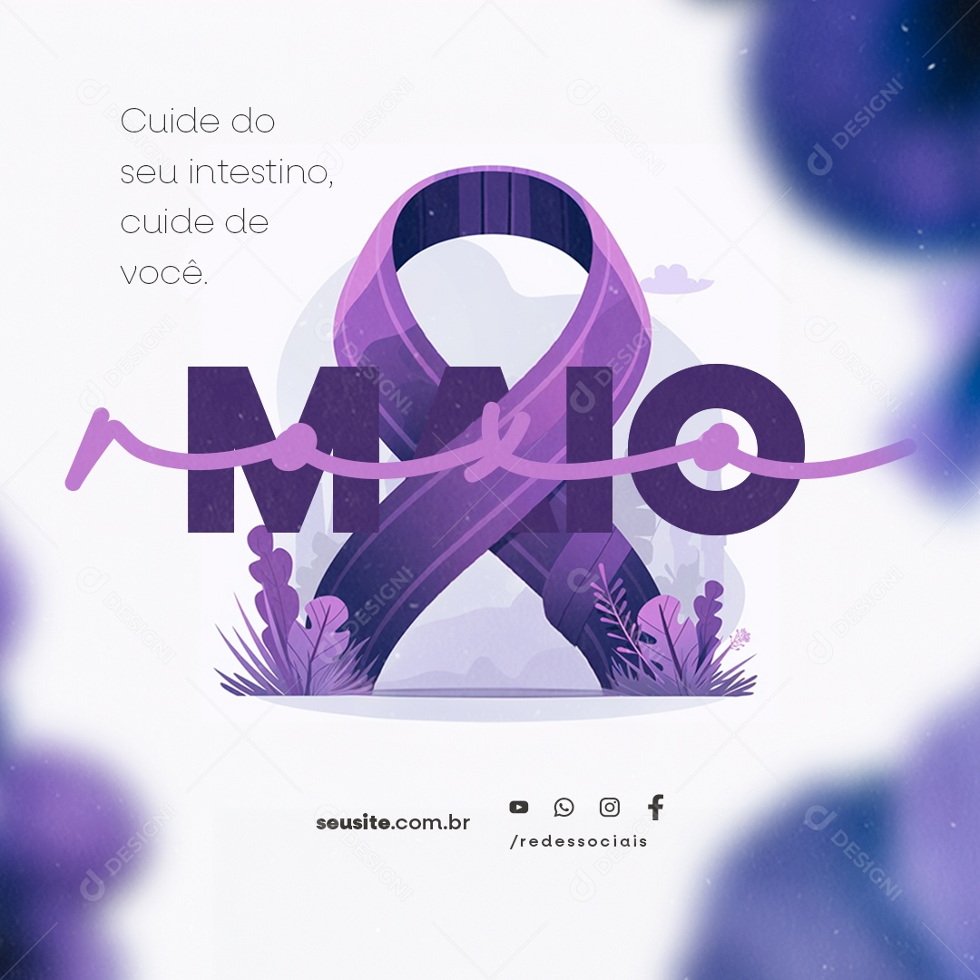 Social Media Maio Roxo Cuide do Seu Intestino Cuide de Você PSD Editável