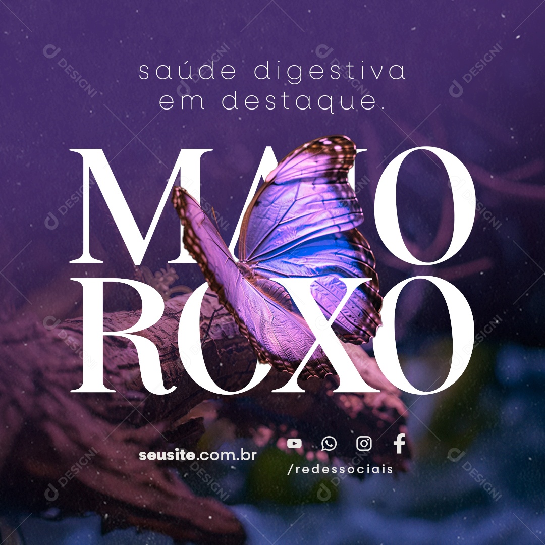 Maio Roxo Saúde Digestiva em Destaque Social Media PSD Editável