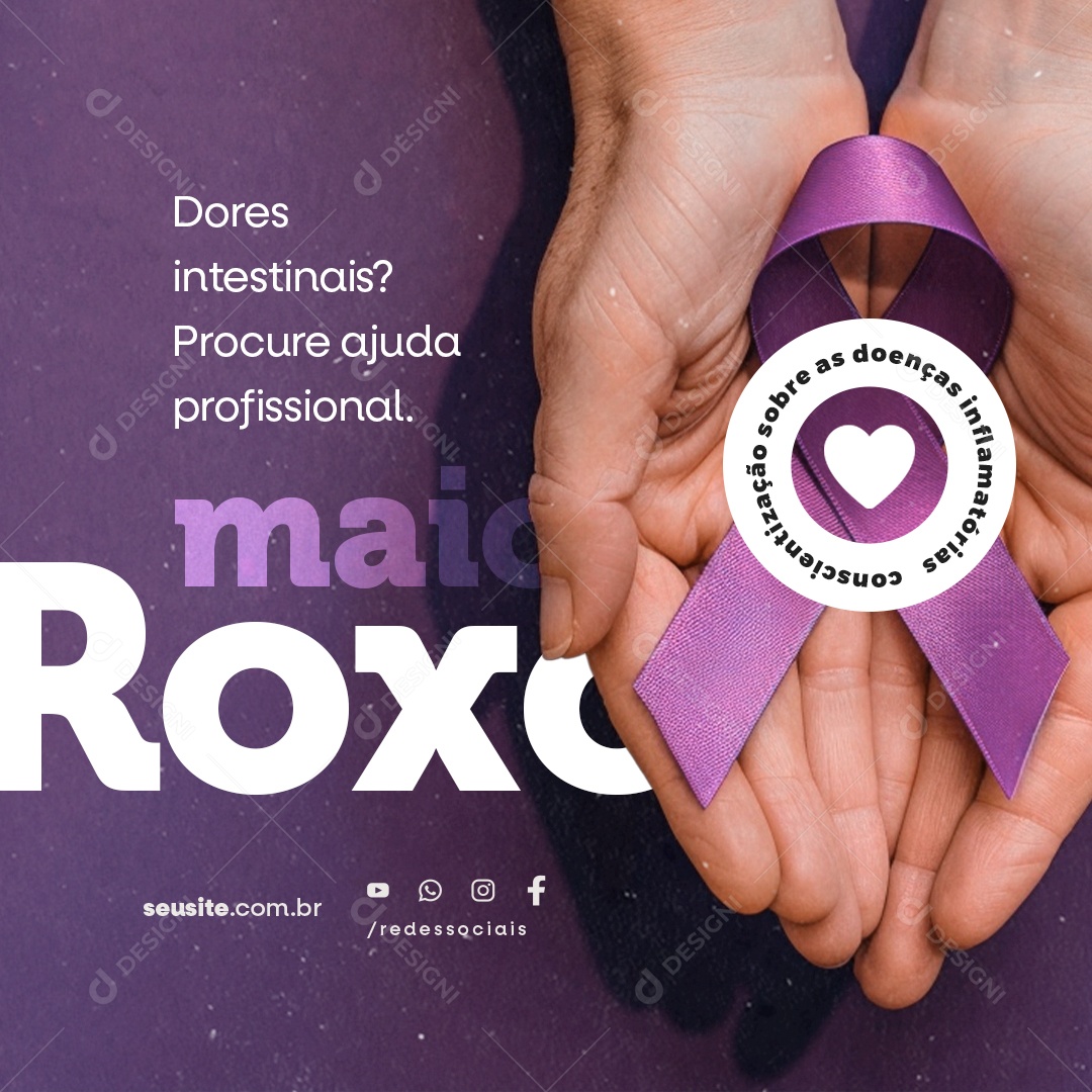 Maio Roxo Dores Intestinais Social Media PSD Editável