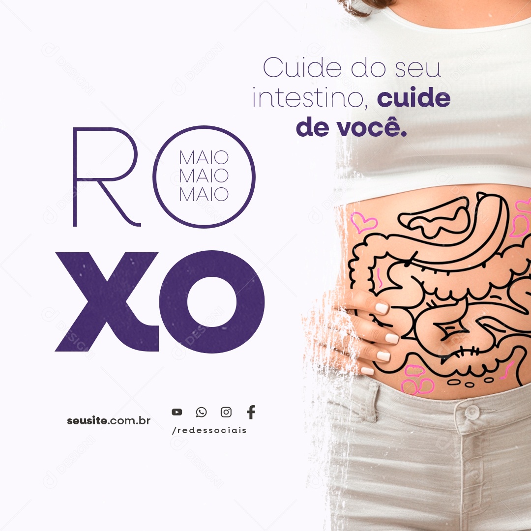 Maio Roxo Cuide do Seu Intestino Cuide de Você Social Media PSD Editável