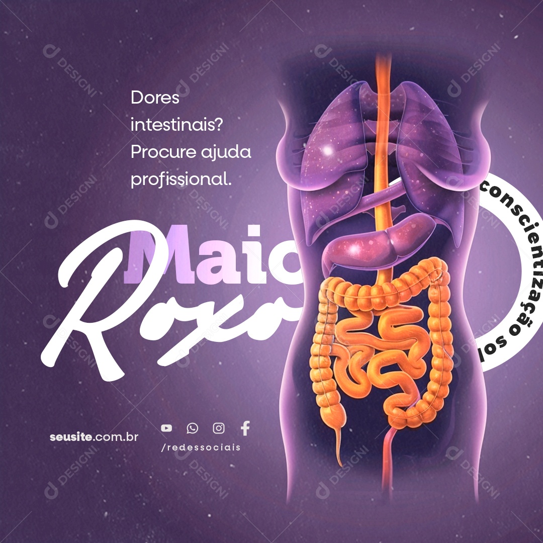 Maio Roxo Dores Intestinais Procure Ajuda Profissional Social Media PSD Editável