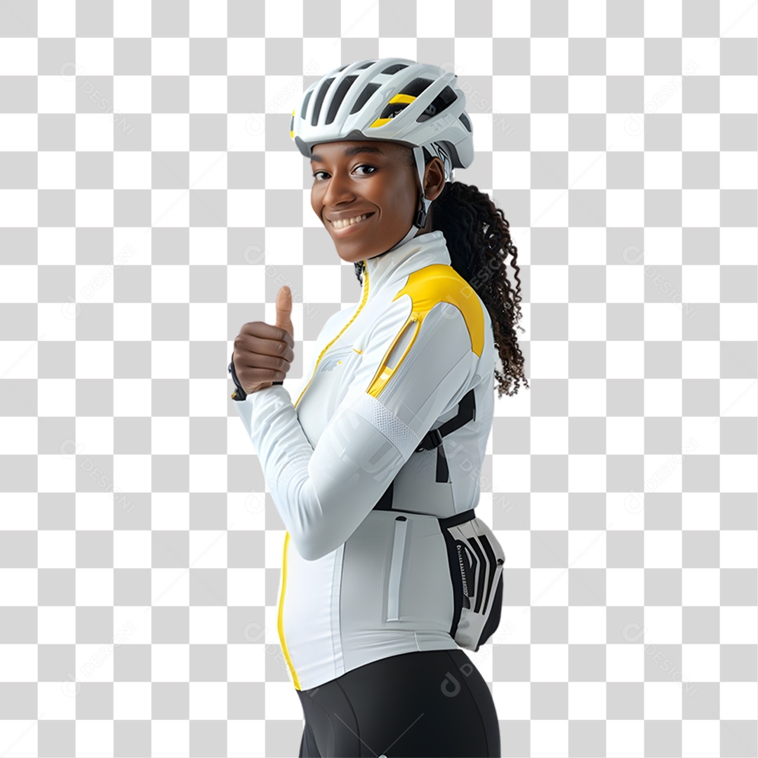 Ciclista com Roupa Branca e Amarela Capacete Maio Amarelo PNG Transparente