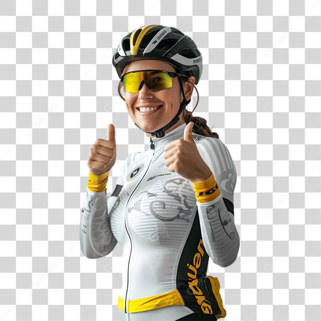 Ciclista com Roupa Amarela Capacete Maio Amarelo PNG Transparente