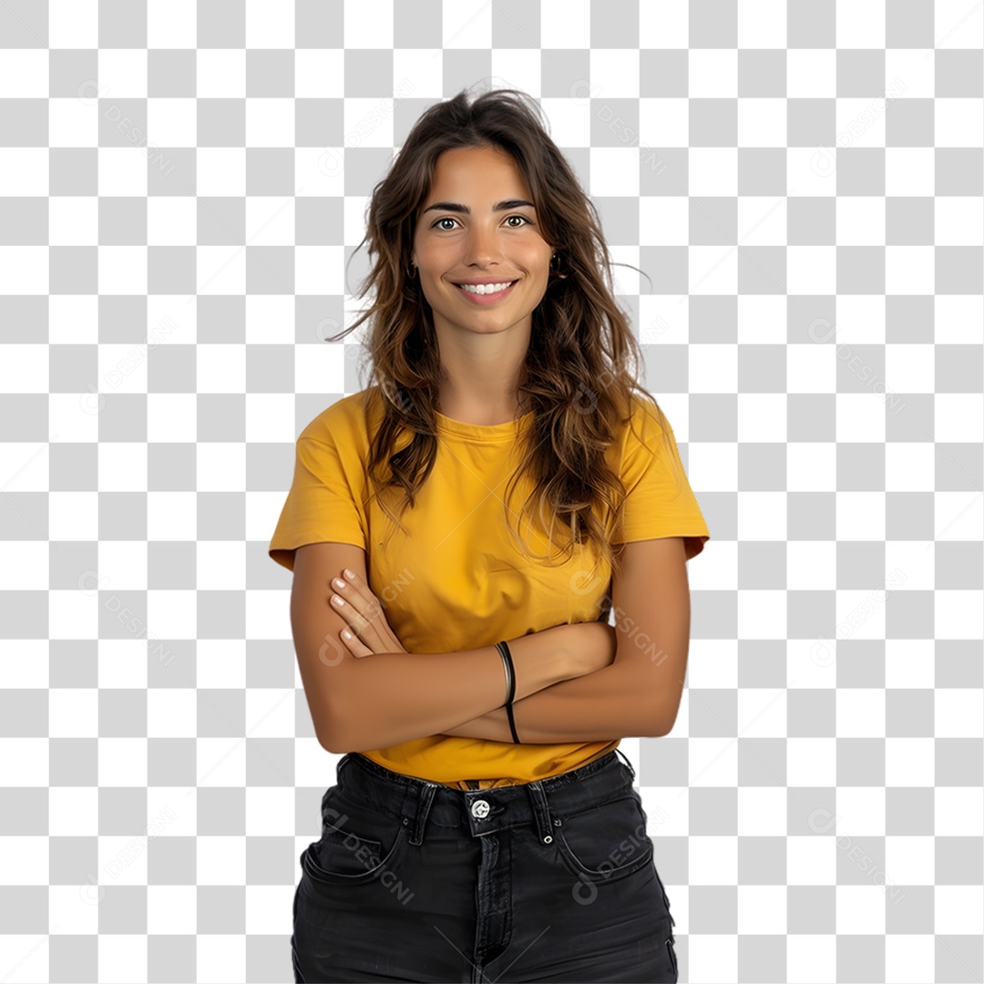 Mulher com Roupa Amarela Maio Amarelo PNG Transparente