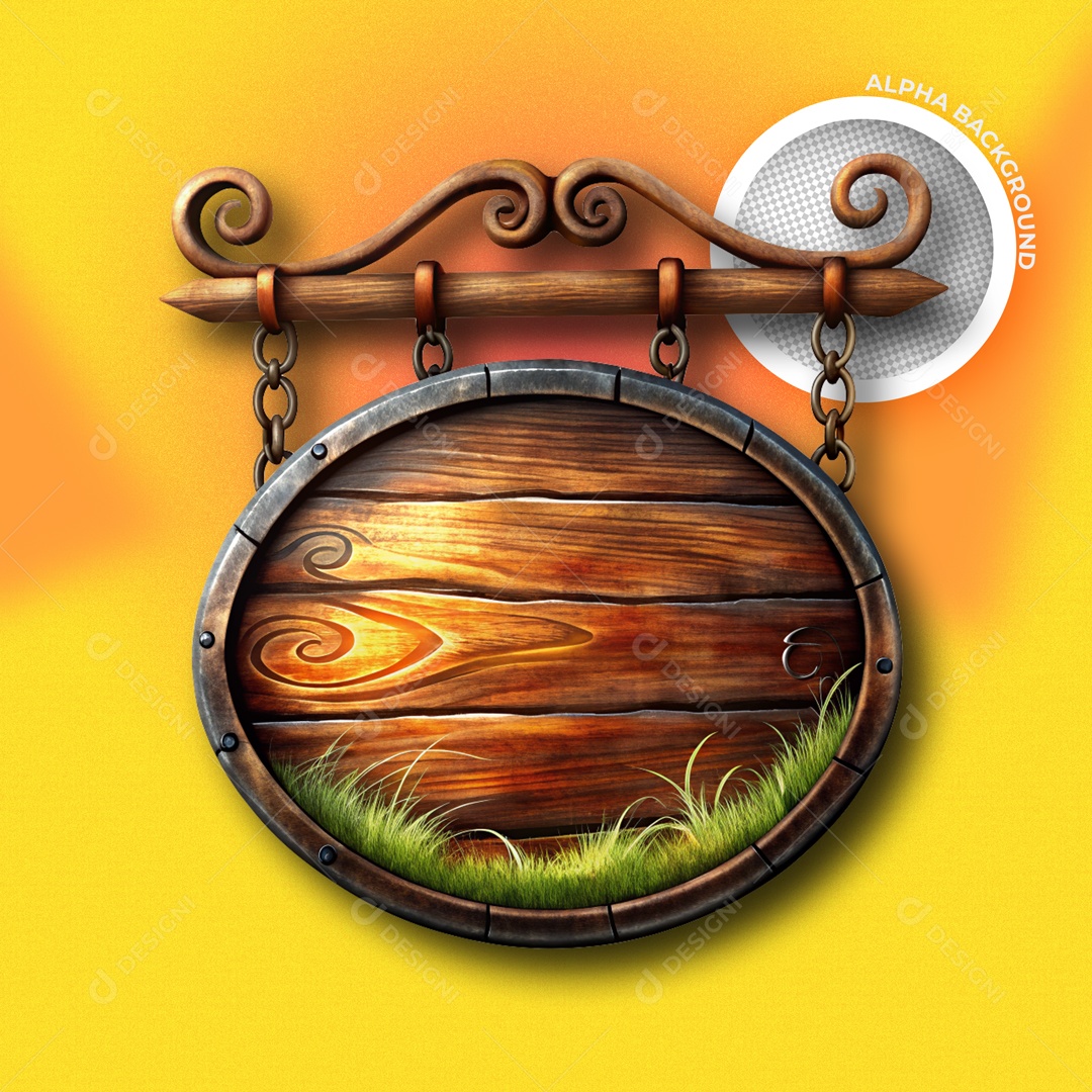Placa de Madeira e Capim Elemento 3D para Composição PSD