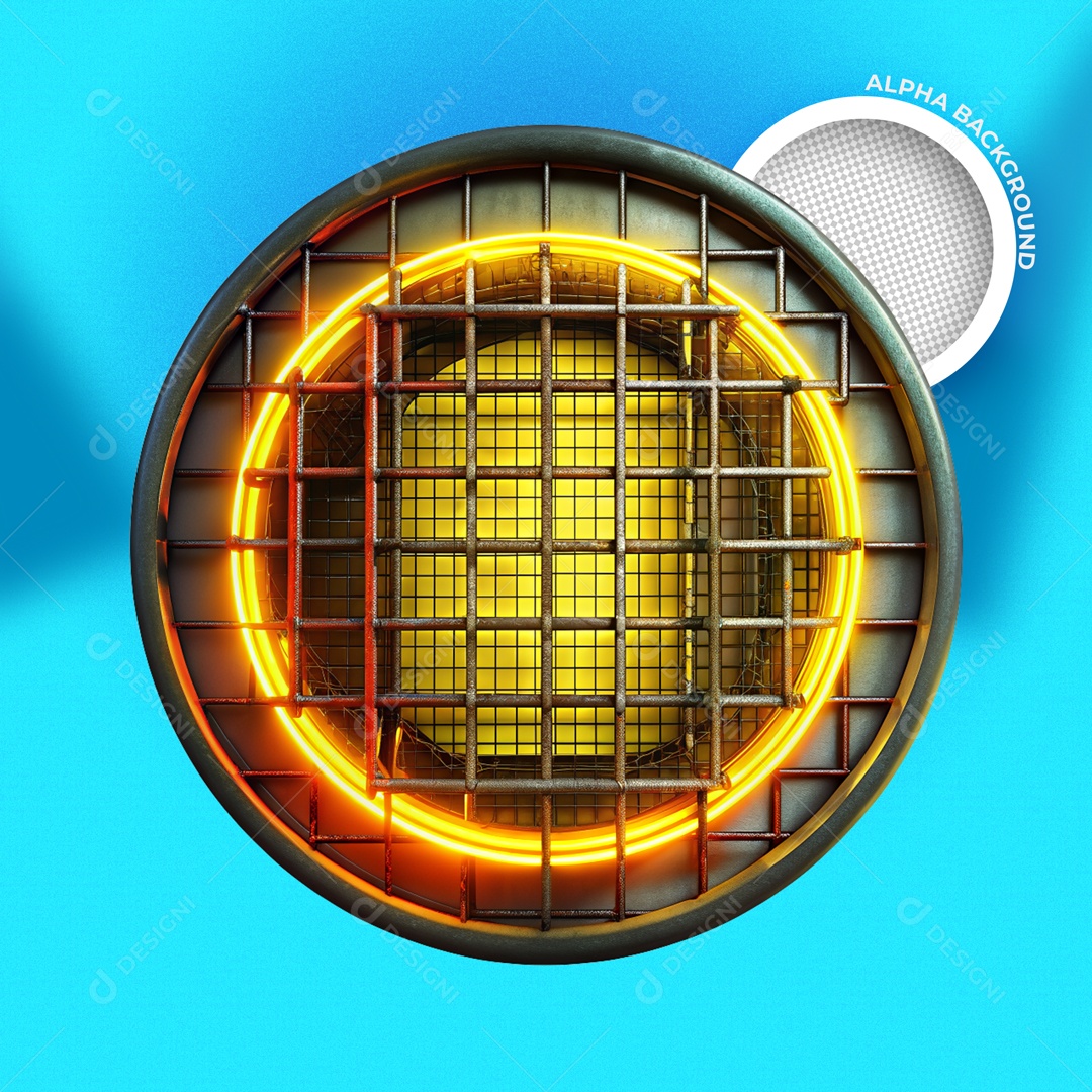 Placa de Metal e LED Elemento 3D Amarelo para Composição PSD