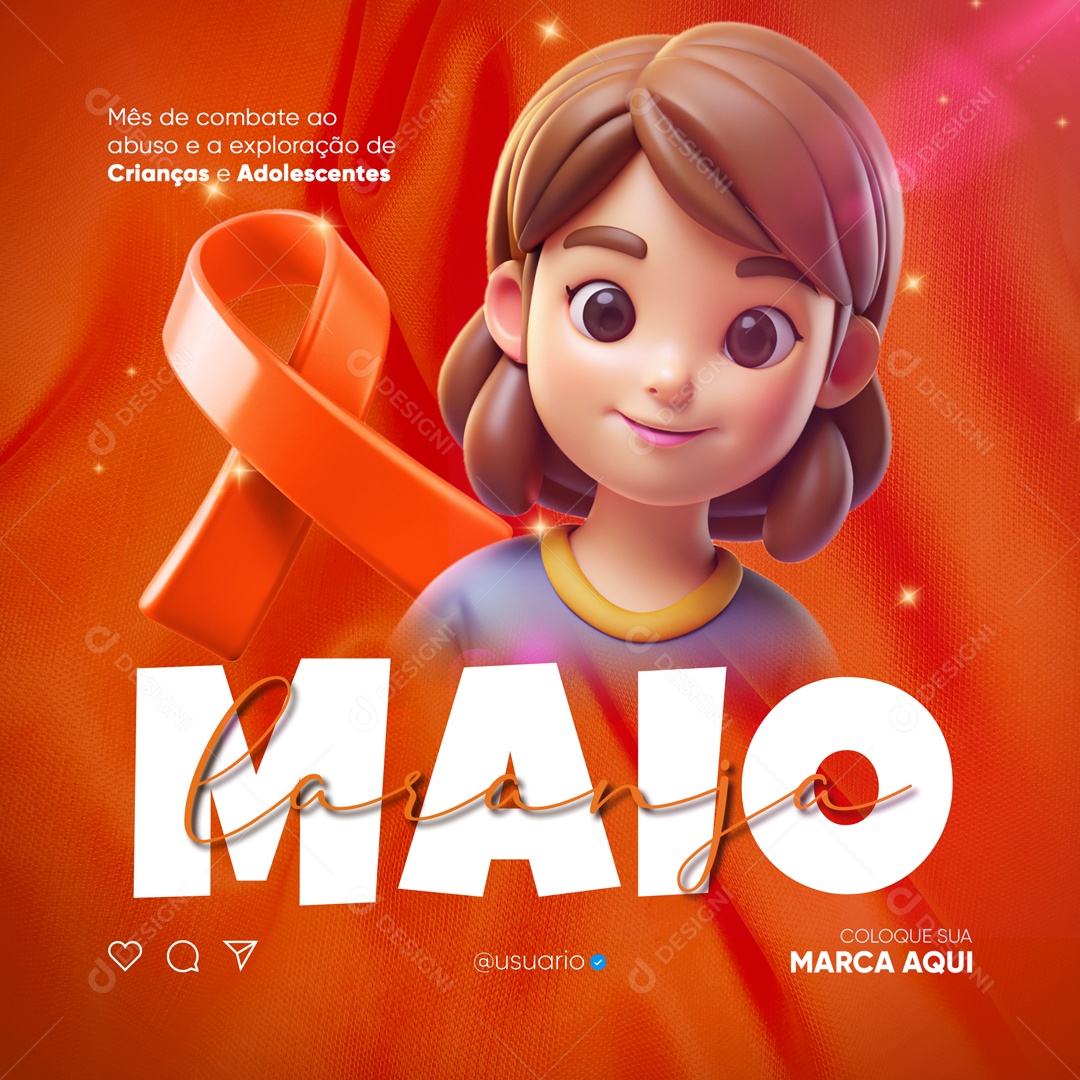 Maio Laranja Mês de Combate ao Abuso de Exploração Sexual de Crianças Social Media PSD Editável