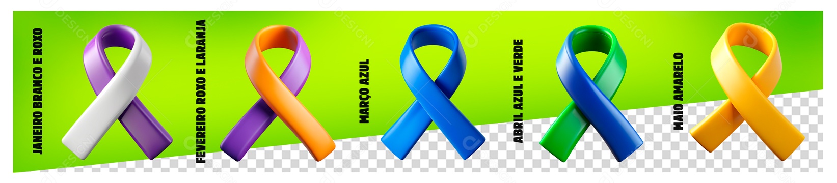 Conjuntos de Fitas Mês de Conscientização Elemento 3D para Composição PSD