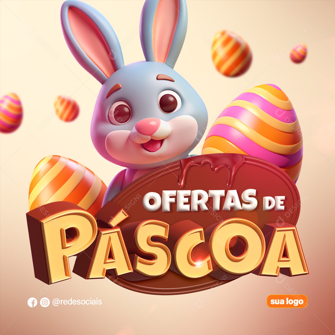 Ofertas de Páscoa Selo 3D para Composição PSD