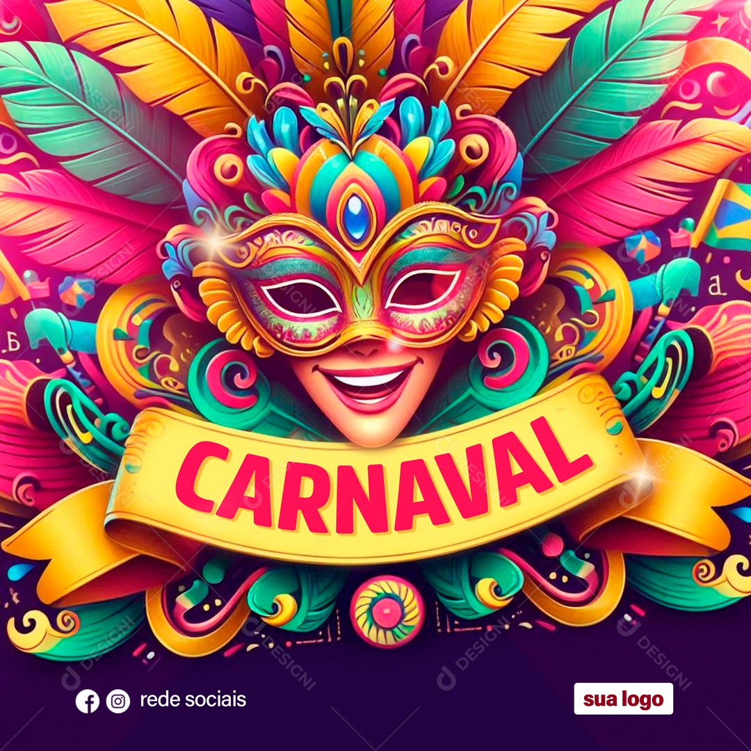 Carnaval Selo 3D Colorido para Composição PSD