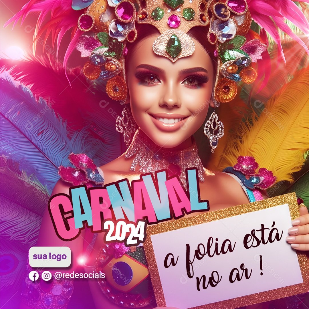 Carnaval 2024 a Folia está no Ar Social Media PSD Editável