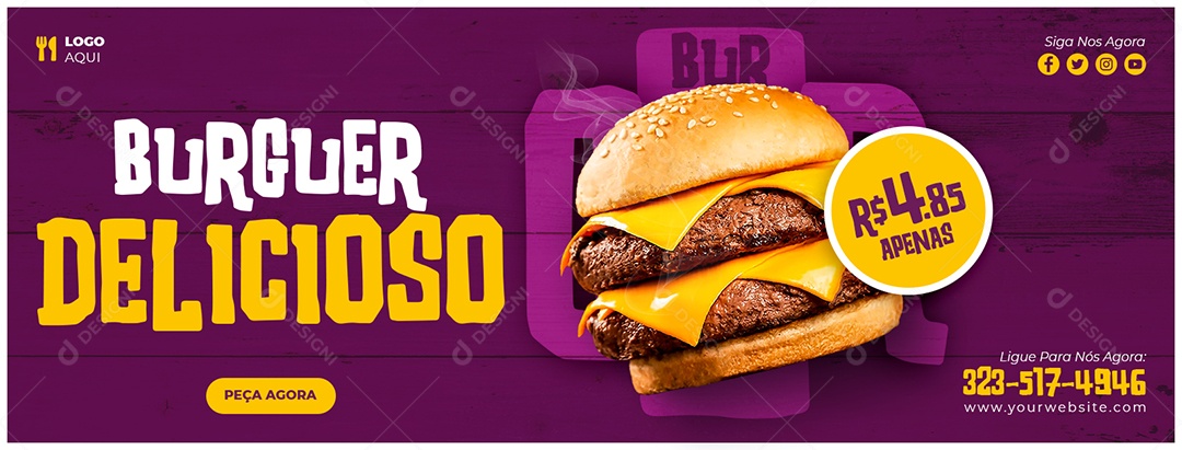 Capa de Facebook Hamburgueria Burguer Delicioso PSD Editável