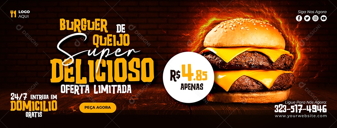 Capa de Facebook Hamburgueria Burguer De Queijo Super Delicioso PSD Editável