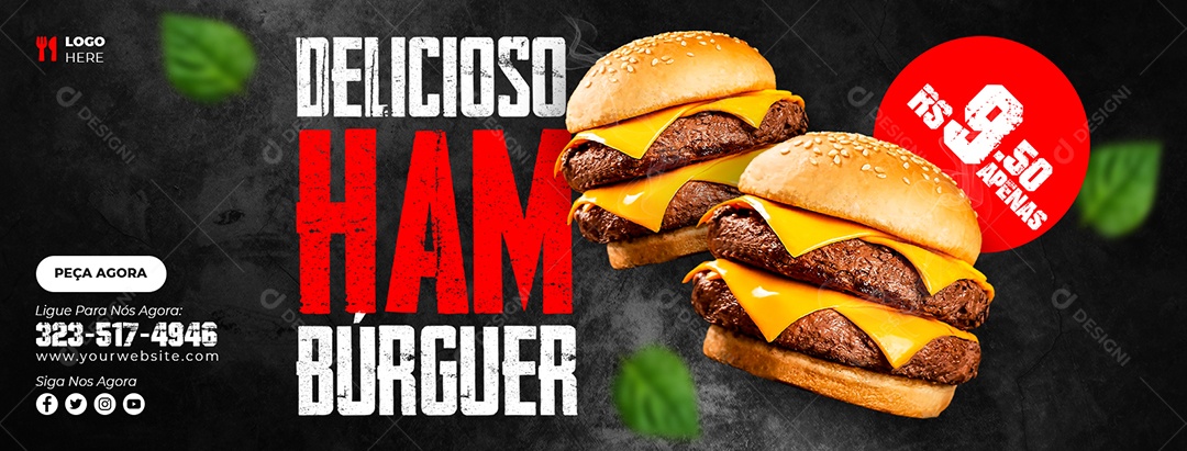 Capa de Facebook Hamburgueria Delicioso Hambúrguer PSD Editável