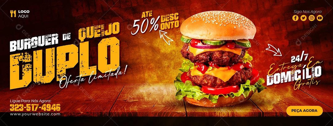Capa de Facebook Hamburgueria Burguer De Queijo Duplo PSD Editável