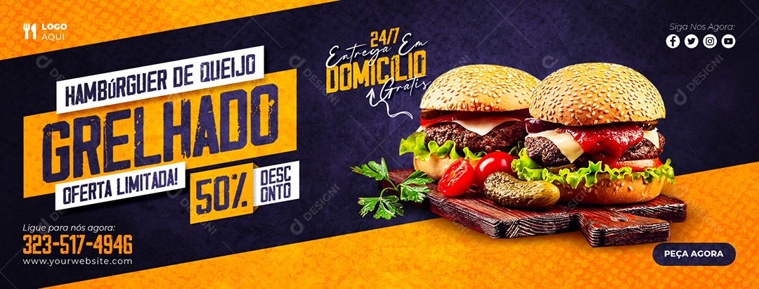 Capa de Facebook Hamburgueria Hambúrguer de Queijo PSD Editável