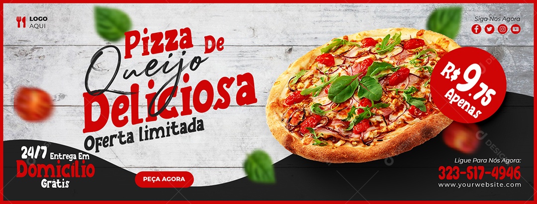 Capa de Facebook Pizzaria Pizza De Queijo Deliciosa PSD Editável