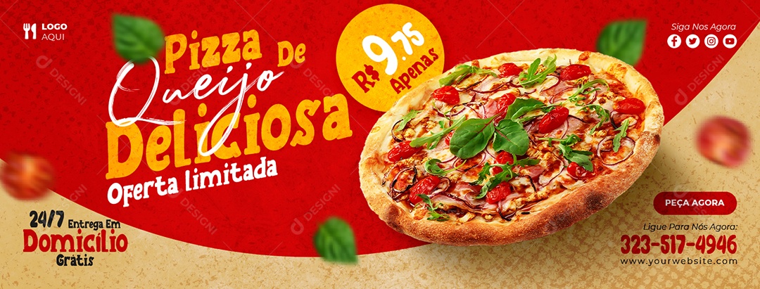 Capa de Facebook Pizzaria Pizza De Queijo Deliciosa Oferta Limitada Peça Agora PSD Editável