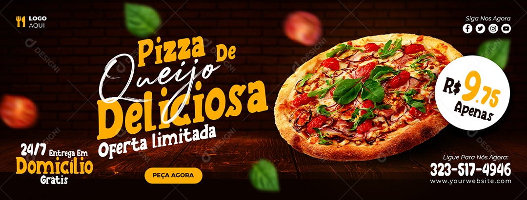 Capa de Facebook Pizzaria Pizza De Queijo Deliciosa Oferta Limitada PSD Editável