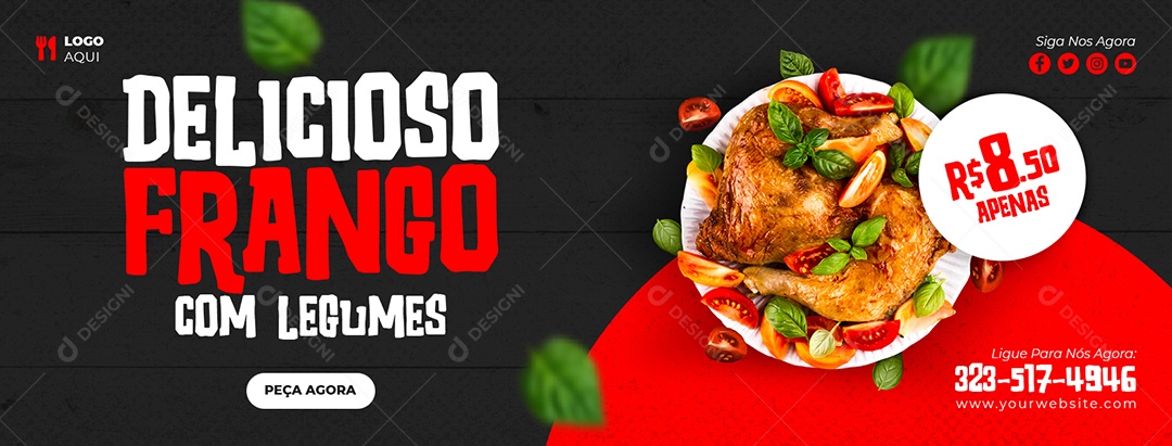 Capa de Facebook Restaurante Delicioso Frango com Legumes PSD Editável