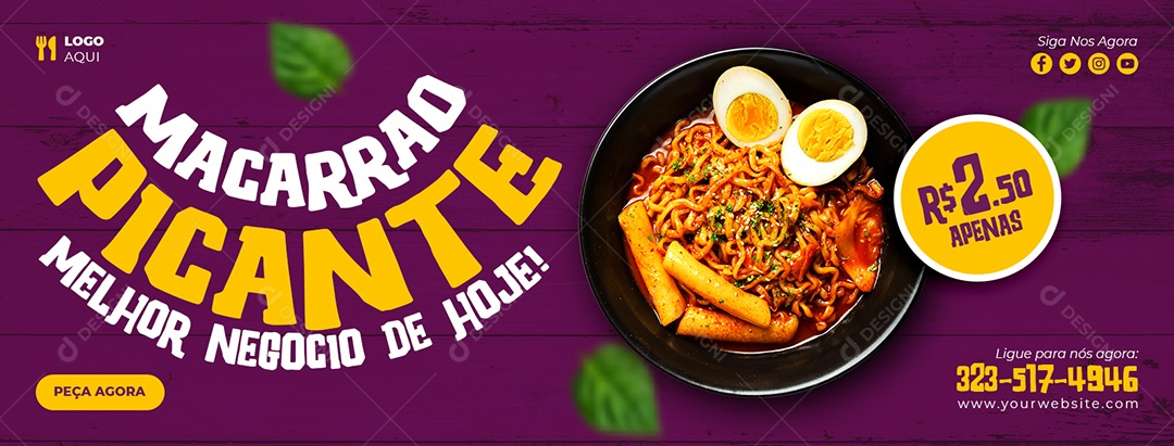 Capa de Facebook Restaurante Macarrão Picante PSD Editável