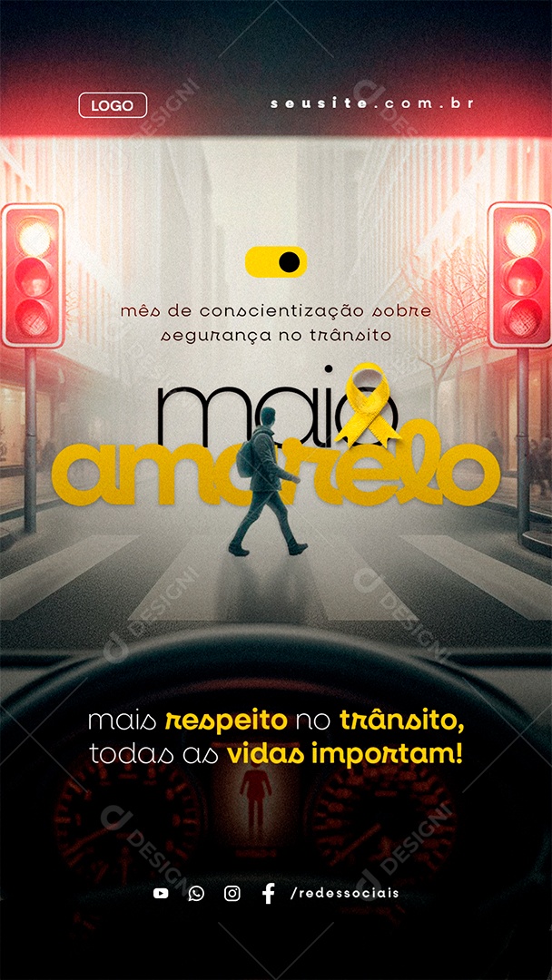 Story Maio Amarelo Mais Respeito no Trânsito Social Media PSD Editável